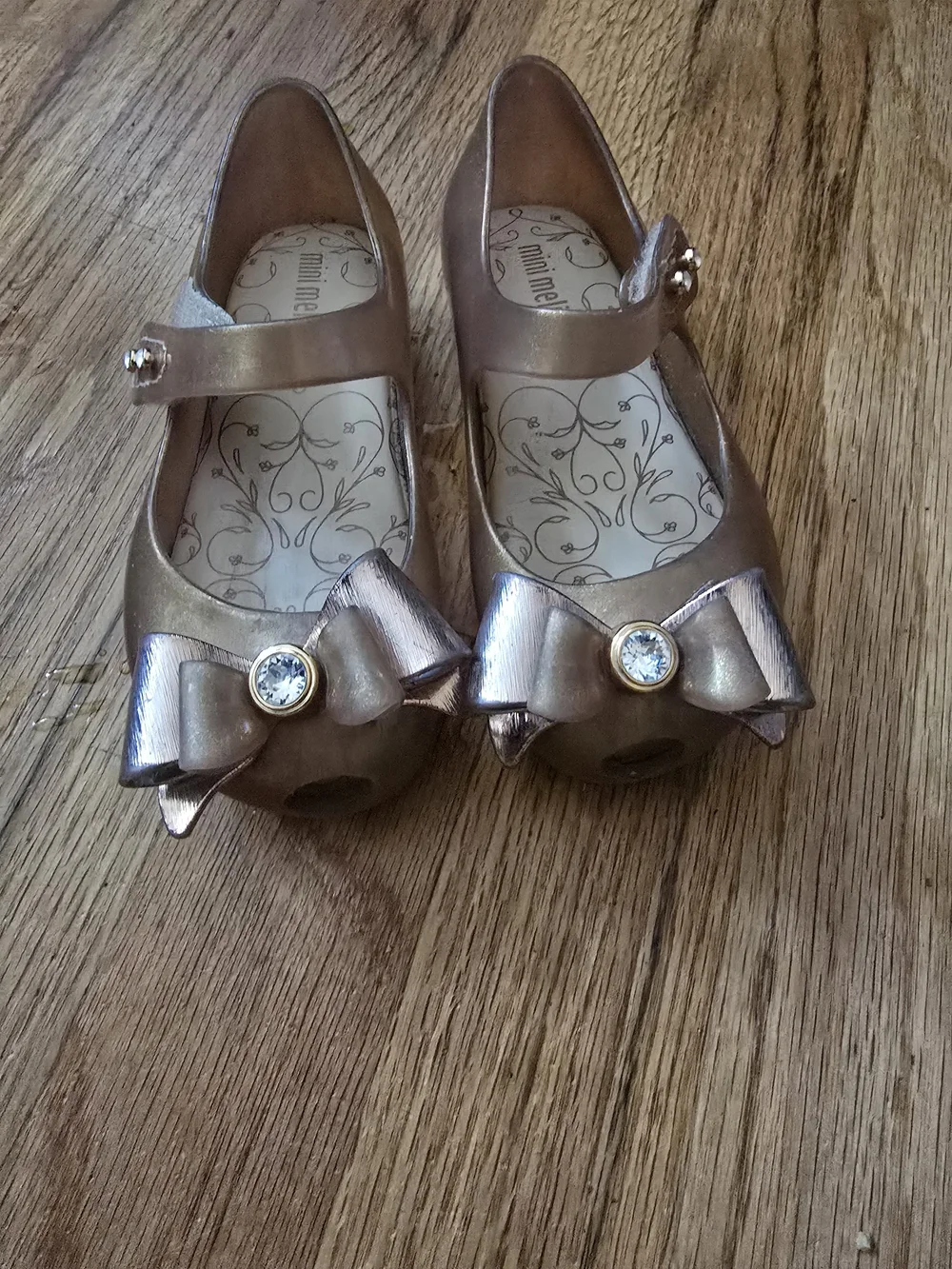 Mini Melissa Metallic Rose Bow Mary Jane Flats